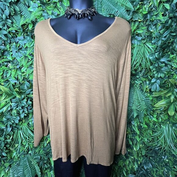 Old Navy Tops Women 4XL Light Brown Blouse V Neckline Long Sleeve 0211 - Picture 3 of 14
